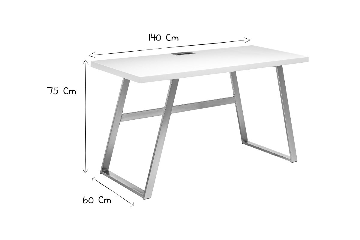 Scrivania di design bianco opaco e metallo spazzolato STYLO