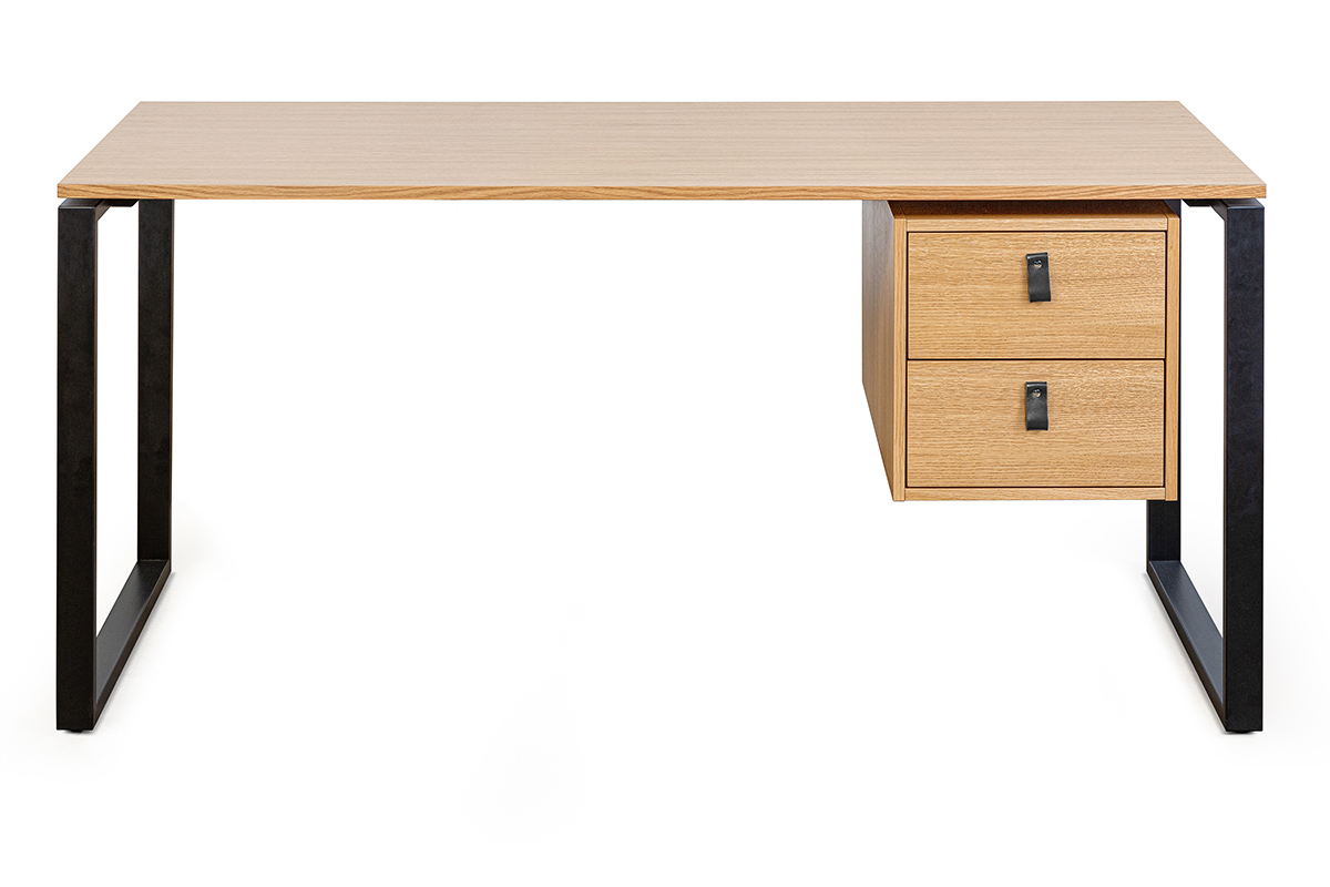 Scrivania impiallacciatura rovere e metallo nero con cassettiera L 160 cm OPAL