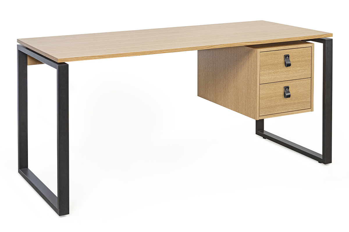 Scrivania impiallacciatura rovere e metallo nero con cassettiera L 160 cm OPAL