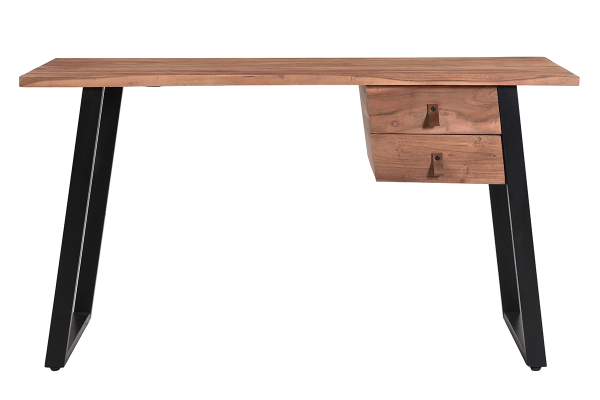 Scrivania in massello di acacia e metallo nero con cassetti L140 cm GINGER