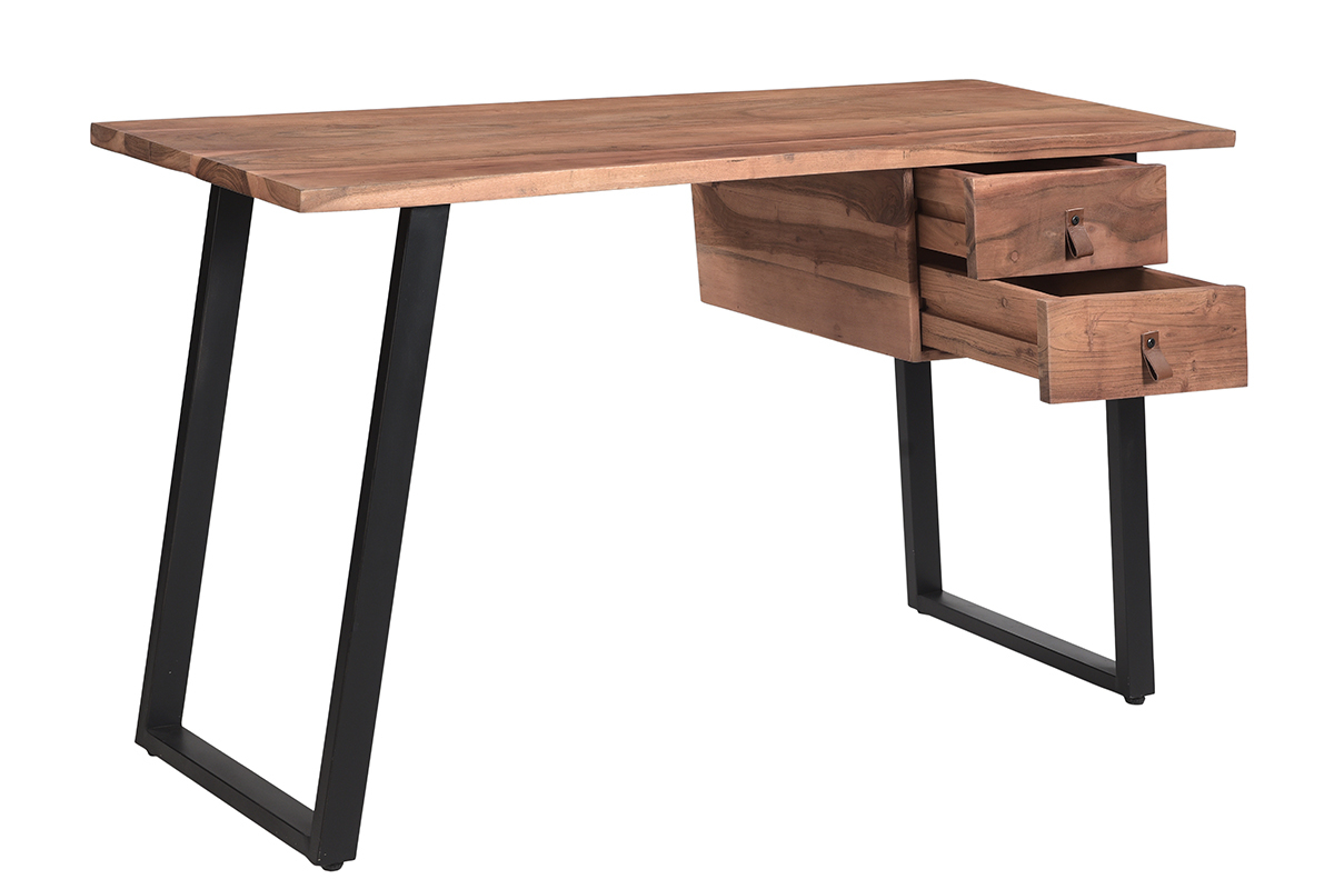 Scrivania in massello di acacia e metallo nero con cassetti L140 cm GINGER