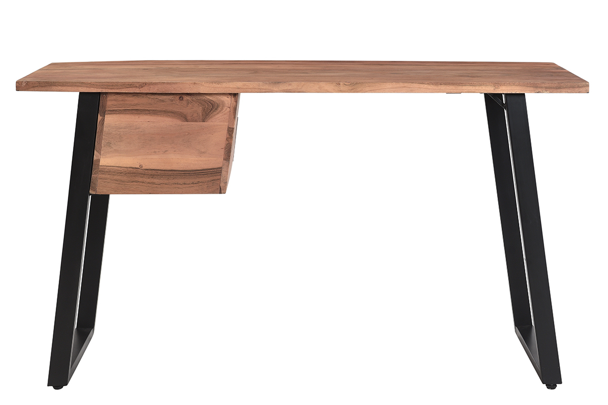 Scrivania in massello di acacia e metallo nero con cassetti L140 cm GINGER