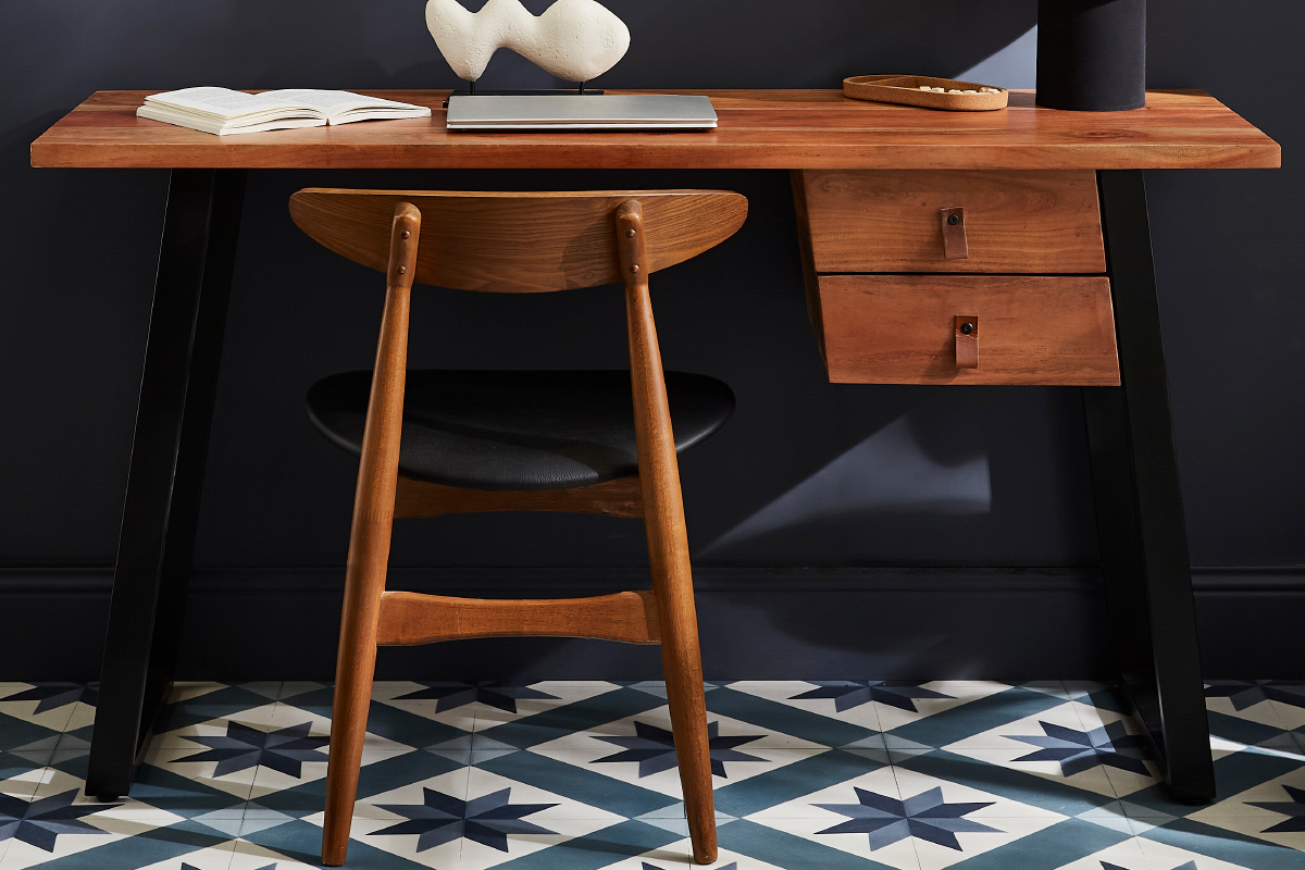 Scrivania in massello di acacia e metallo nero con cassetti L140 cm GINGER