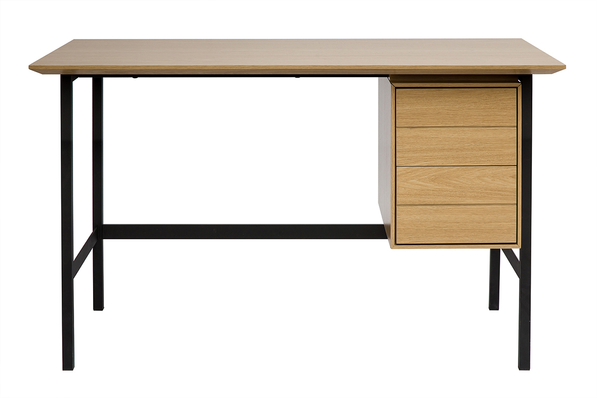 Scrivania industriale in finitura legno di quercia e metallo nero con 2 cassetti L120 cm MAXENCE