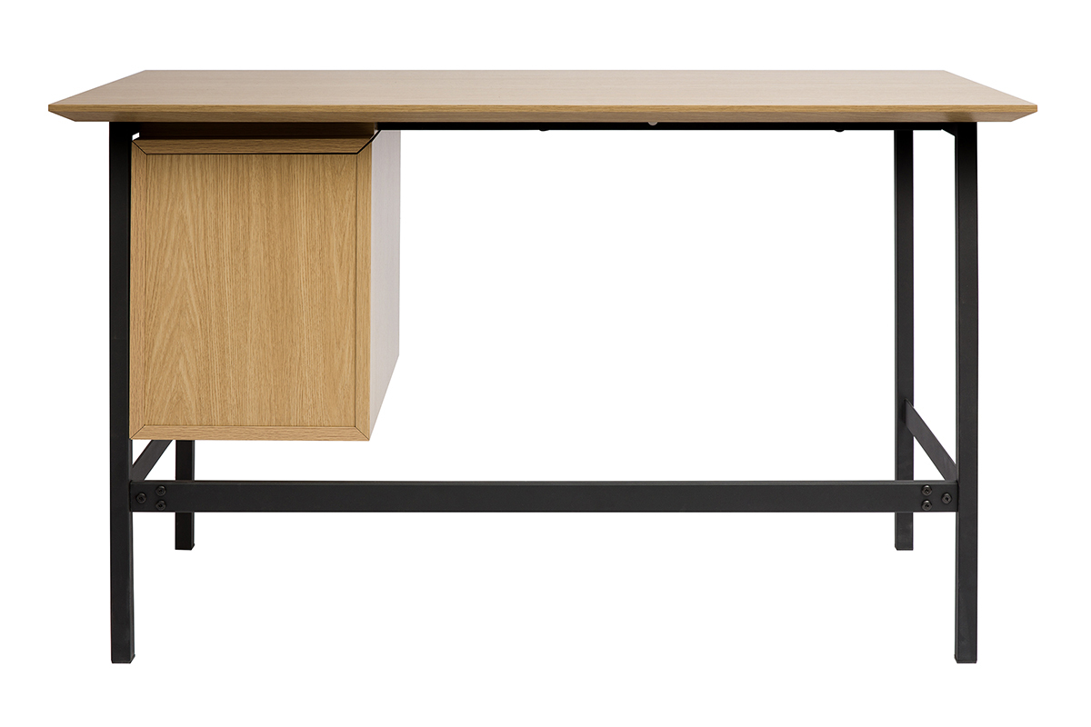Scrivania industriale in finitura legno di quercia e metallo nero con 2 cassetti L120 cm MAXENCE
