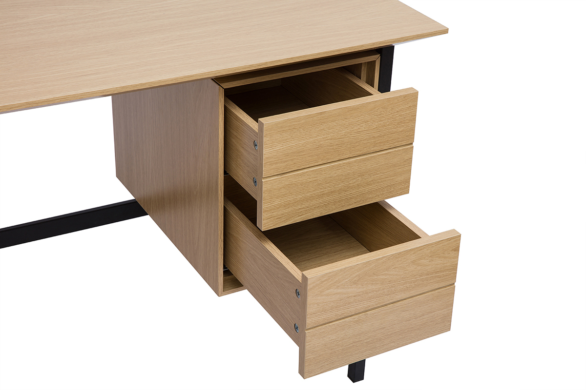 Scrivania industriale in finitura legno di quercia e metallo nero con 2 cassetti L120 cm MAXENCE
