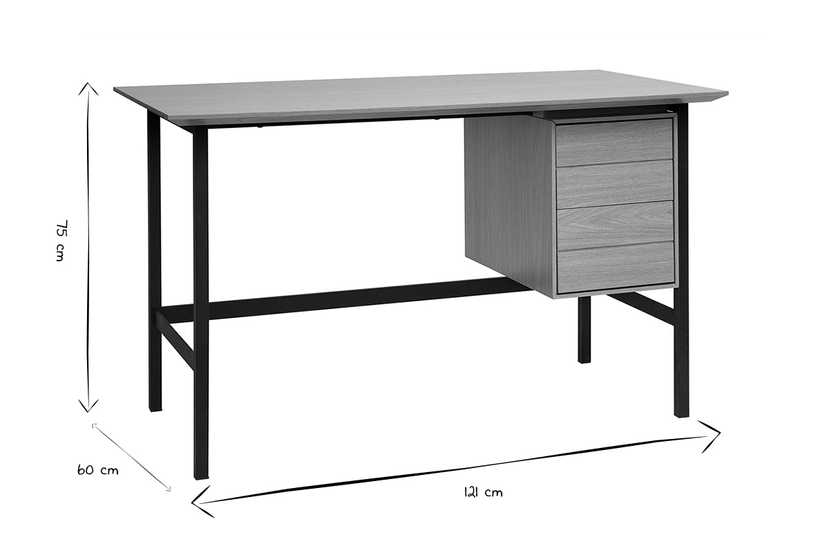 Scrivania industriale in finitura legno di quercia e metallo nero con 2 cassetti L120 cm MAXENCE