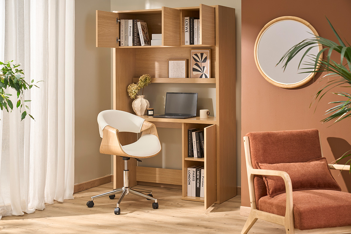 Scrivania libreria con ripiani finitura legno chiaro rovere L115 cm WISSEM