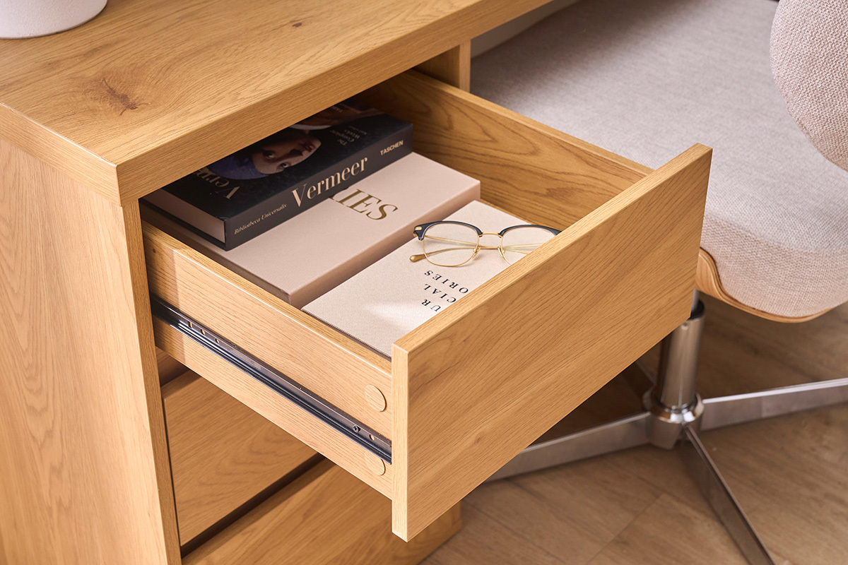 Scrivania modulabile con contenitori finitura legno chiaro rovere L153-269 cm MELVIN