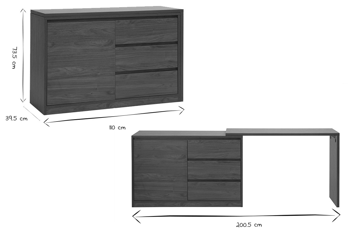 Scrivania modulabile finitura legno scuro noce L110-200.5 cm CONRAD