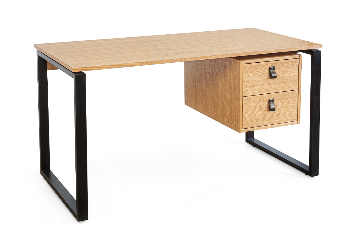 Scrivania rovere impiallacciato e metallo nero con cassettiera L 138 cm OPAL