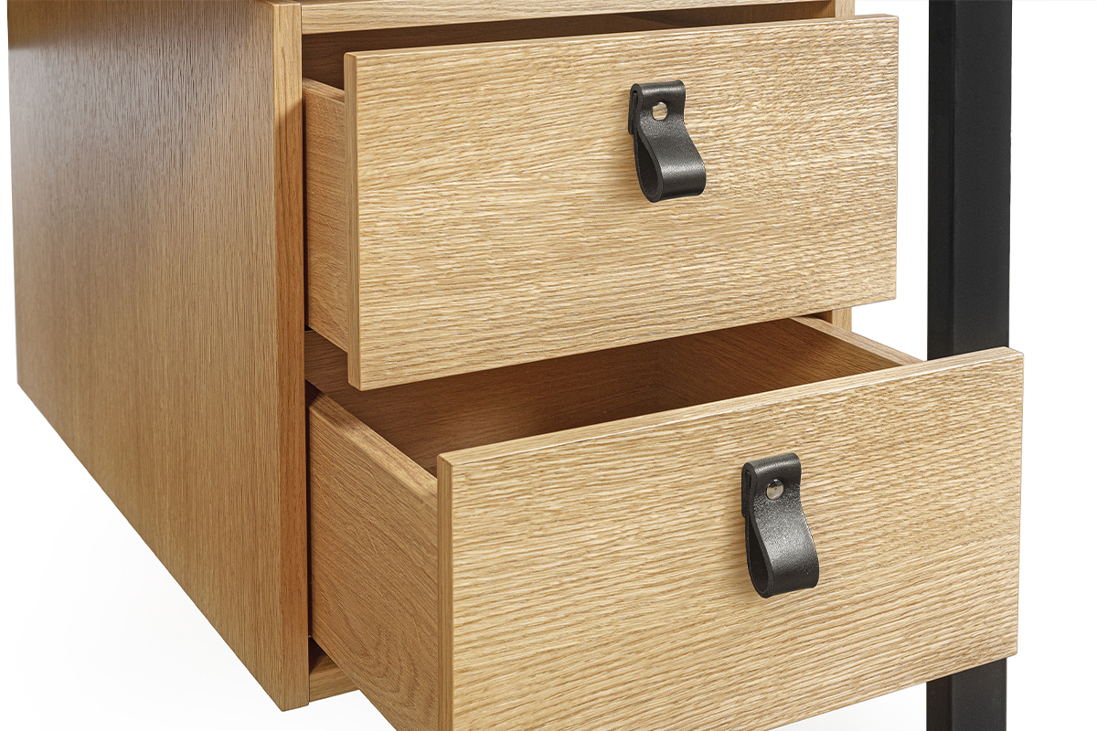 Scrivania rovere impiallacciato e metallo nero con cassettiera L 138 cm OPAL