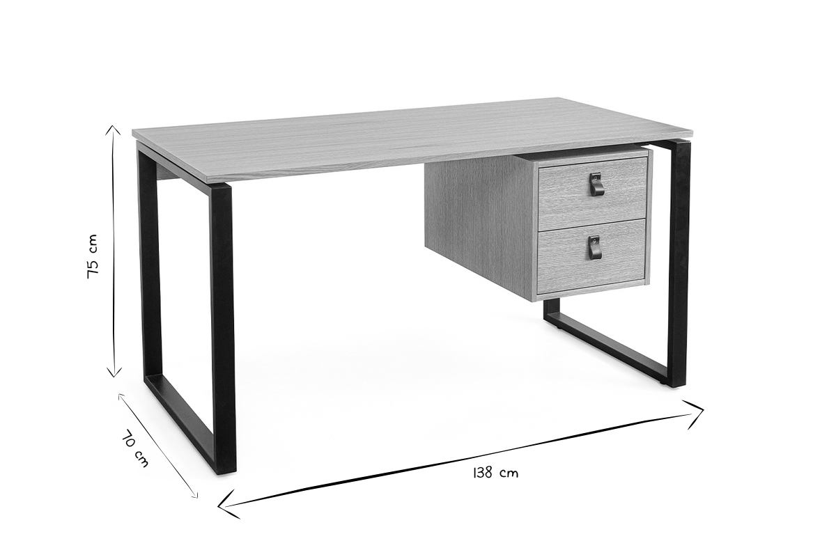 Scrivania rovere impiallacciato e metallo nero con cassettiera L 138 cm OPAL