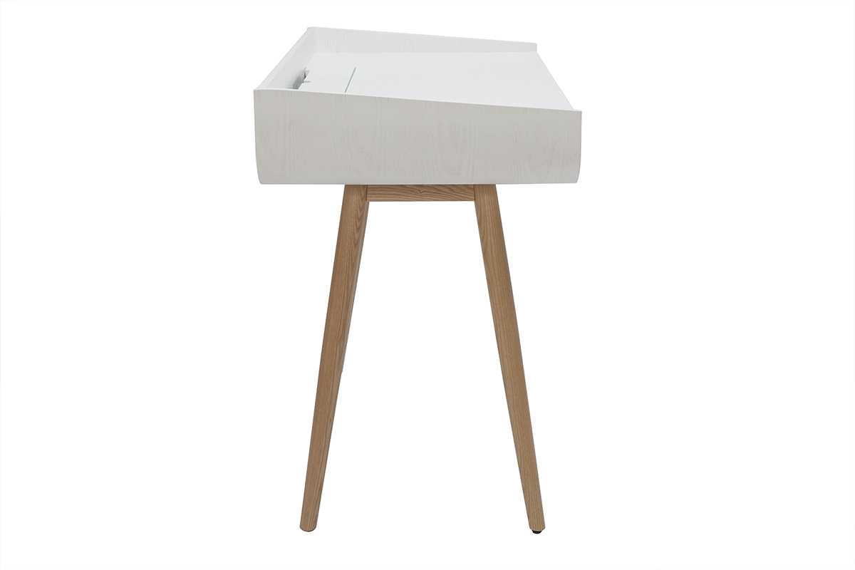 Scrivania scandinava bianca e legno chiaro con cassetti L100 cm HALLEN