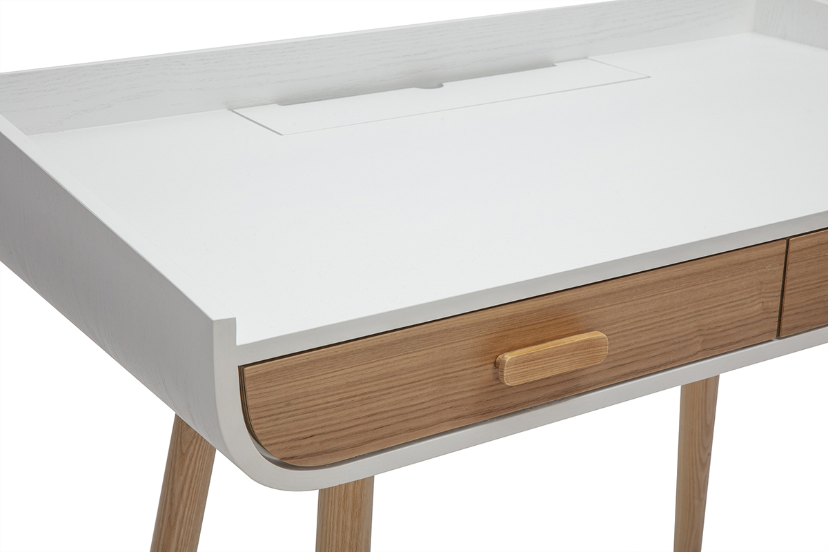 Scrivania scandinava bianca e legno chiaro con cassetti L100 cm HALLEN