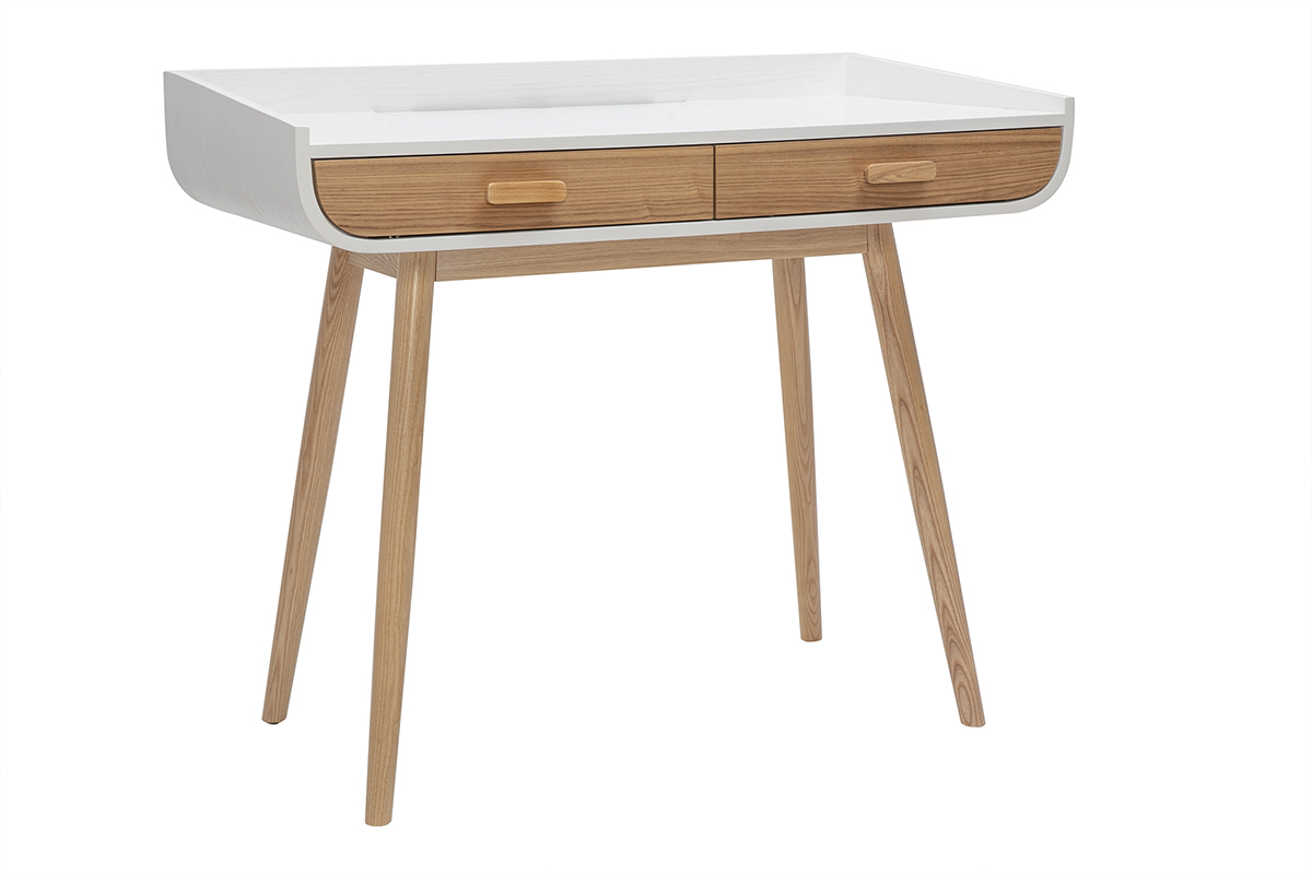 Scrivania scandinava bianca e legno chiaro con cassetti L100 cm HALLEN
