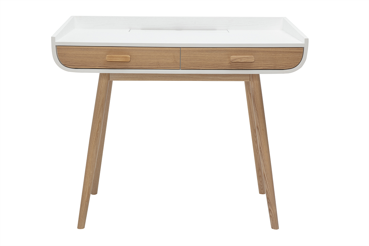 Scrivania scandinava bianca e legno chiaro con cassetti L100 cm HALLEN