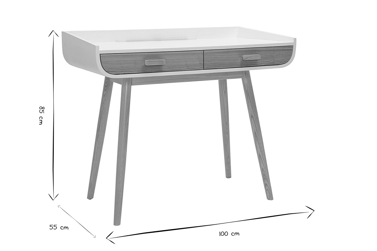 Scrivania scandinava bianca e legno chiaro con cassetti L100 cm HALLEN