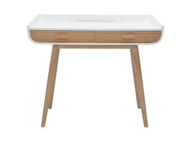 Scrivania scandinava bianca e legno chiaro con cassetti L100 cm HALLEN