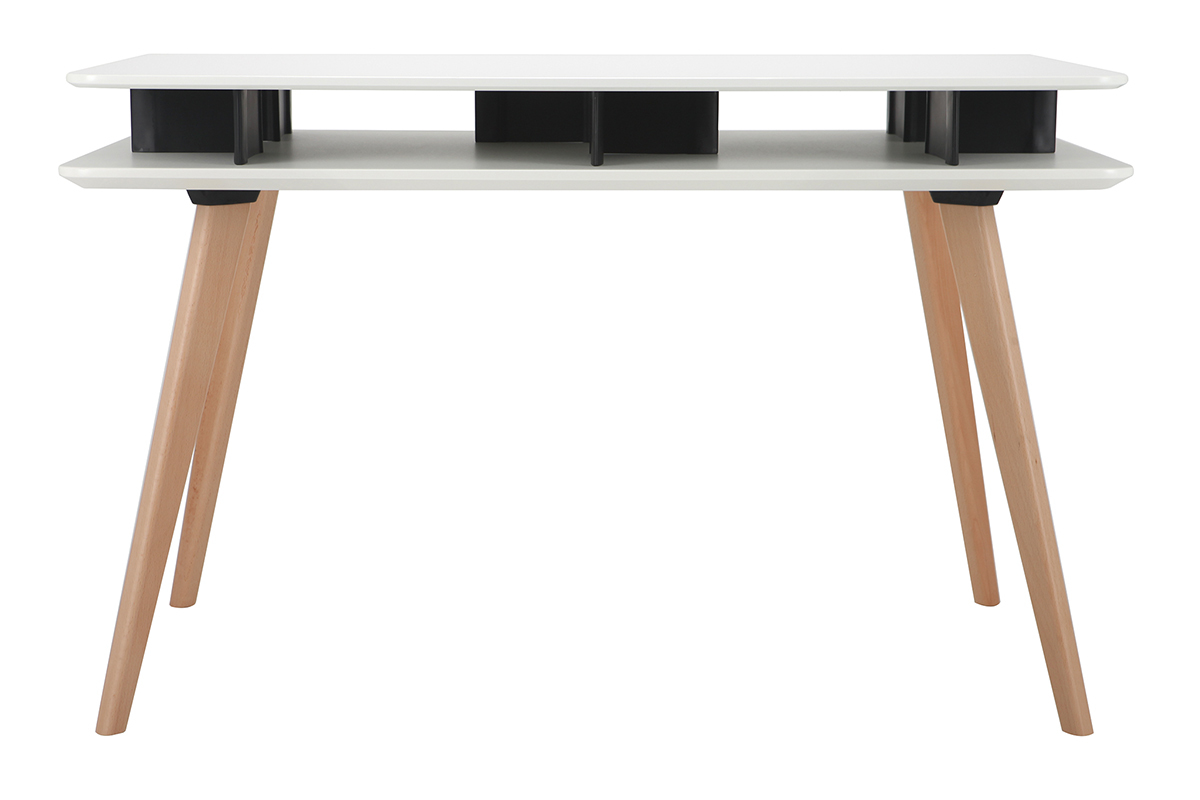 Scrivania scandinava Bianco e Nero con spazi per riporre i propri oggetti e piedi in legno LEVY