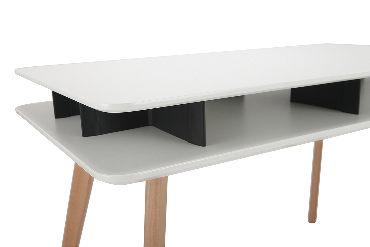 Scrivania scandinava Bianco e Nero con spazi per riporre i propri oggetti e piedi in legno LEVY