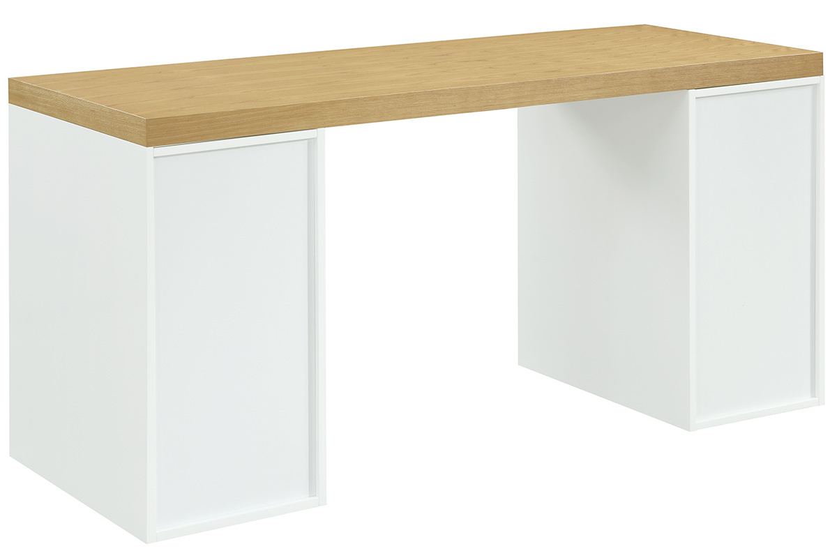 Scrivania scandinava con 2 cassettoni chiusi bianchi RACKEL