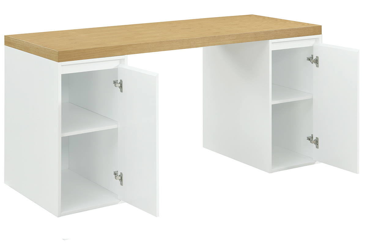 Scrivania scandinava con 2 cassettoni chiusi bianchi RACKEL