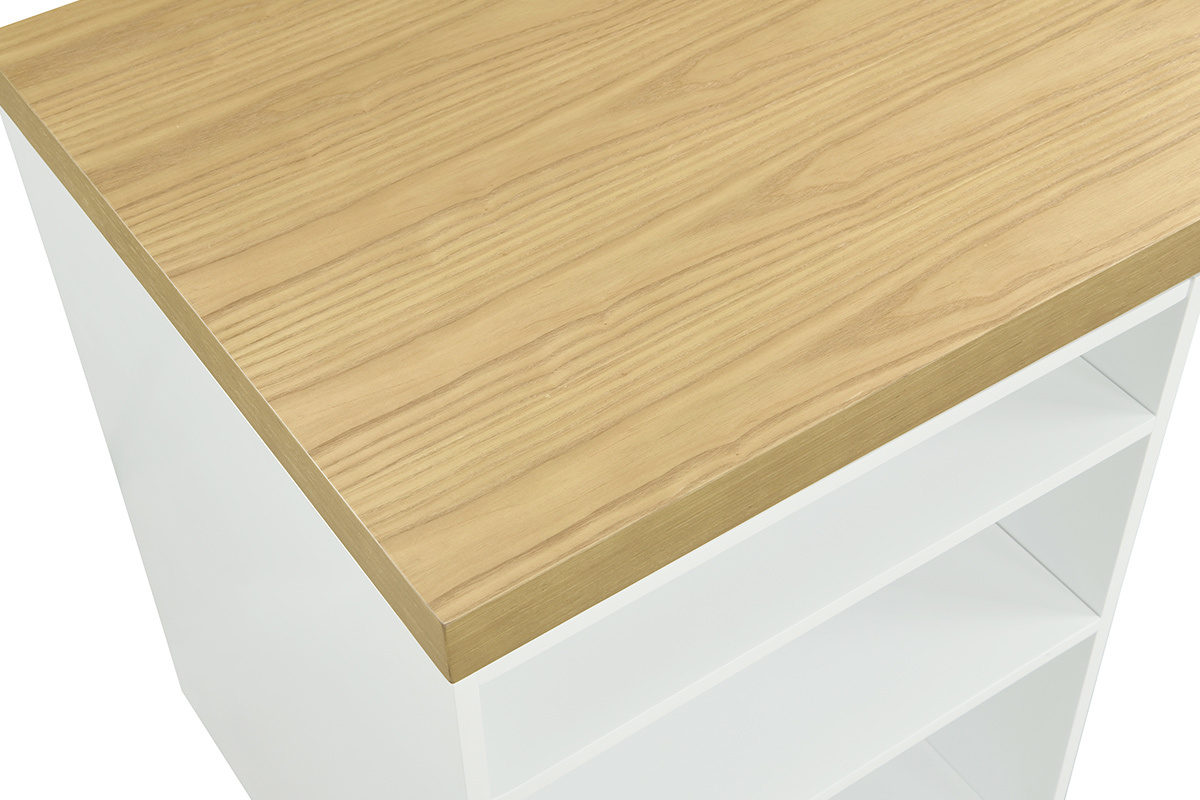 Scrivania scandinava con cassetto aperto bianco e mobiletto RACKEL