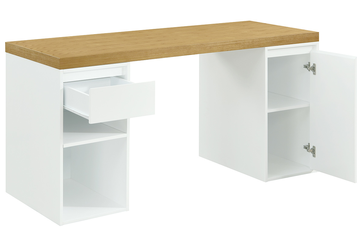 Scrivania scandinava con cassetto bianco e mobile chiuso RACKEL