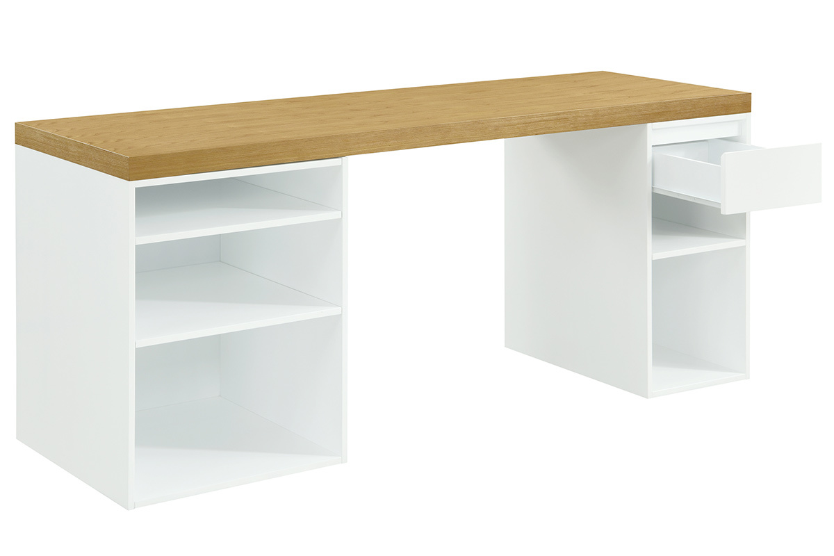 Scrivania scandinava con scatole aperte e cassetto bianco RACKEL