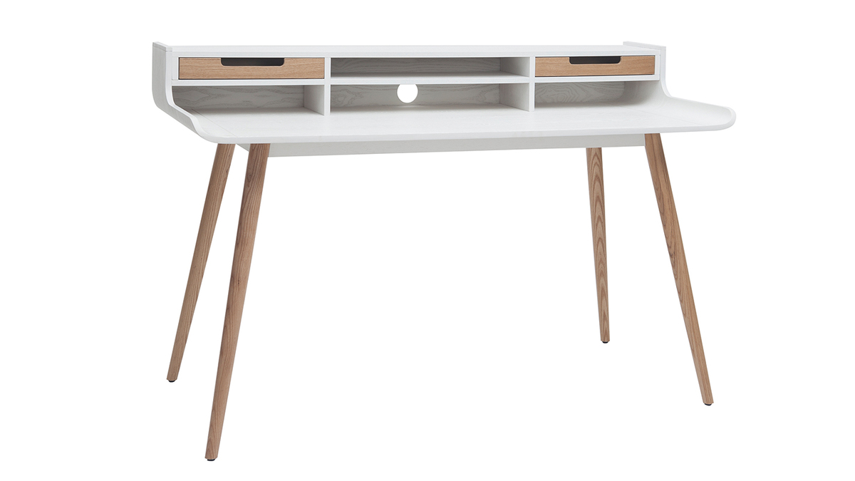 Scrivania scandinava in legno e bianco 2 cassetti L140 cm OPUS