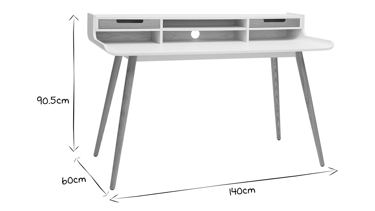 Scrivania scandinava in legno e bianco 2 cassetti L140 cm OPUS