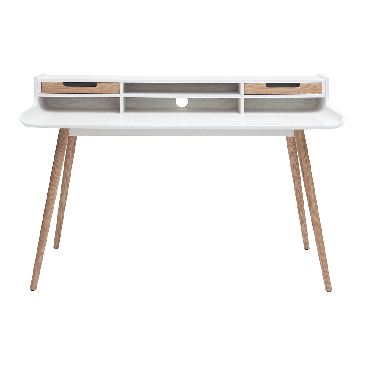Scrivania scandinava in legno e bianco 2 cassetti L140 cm OPUS