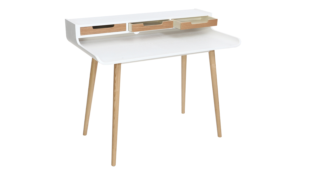 Scrivania scandinava legno e bianco  3 cassetti L110 cm OPUS