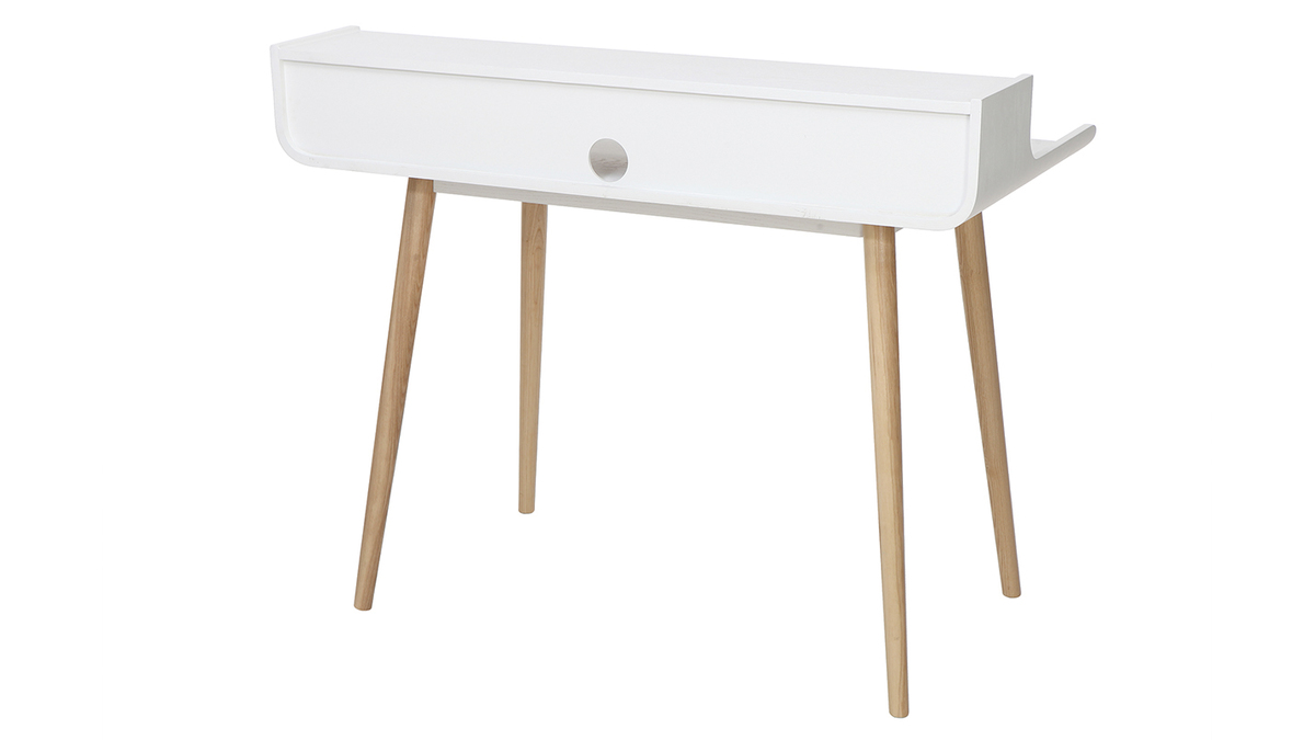 Scrivania scandinava con cassetti legno bianca L160 LEENA - Miliboo