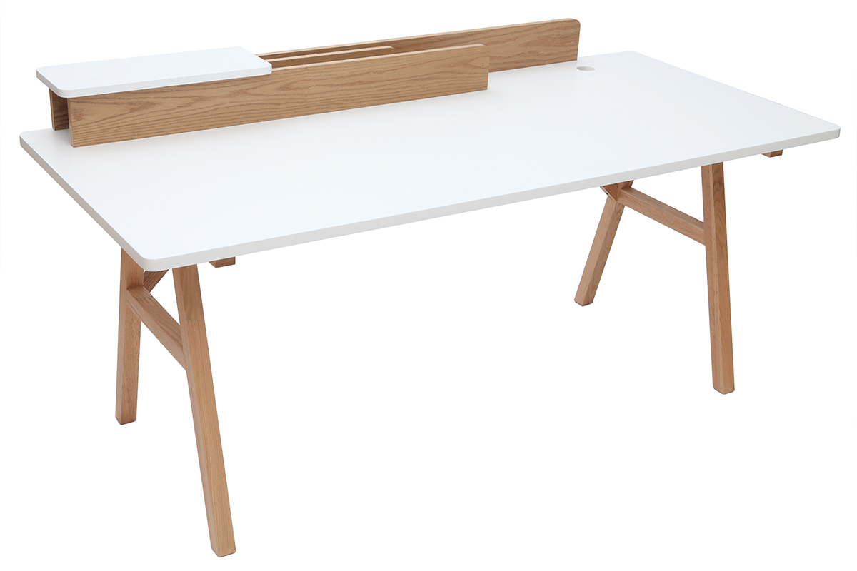Scrivania scandinava legno e bianco L180 cm TOGARY