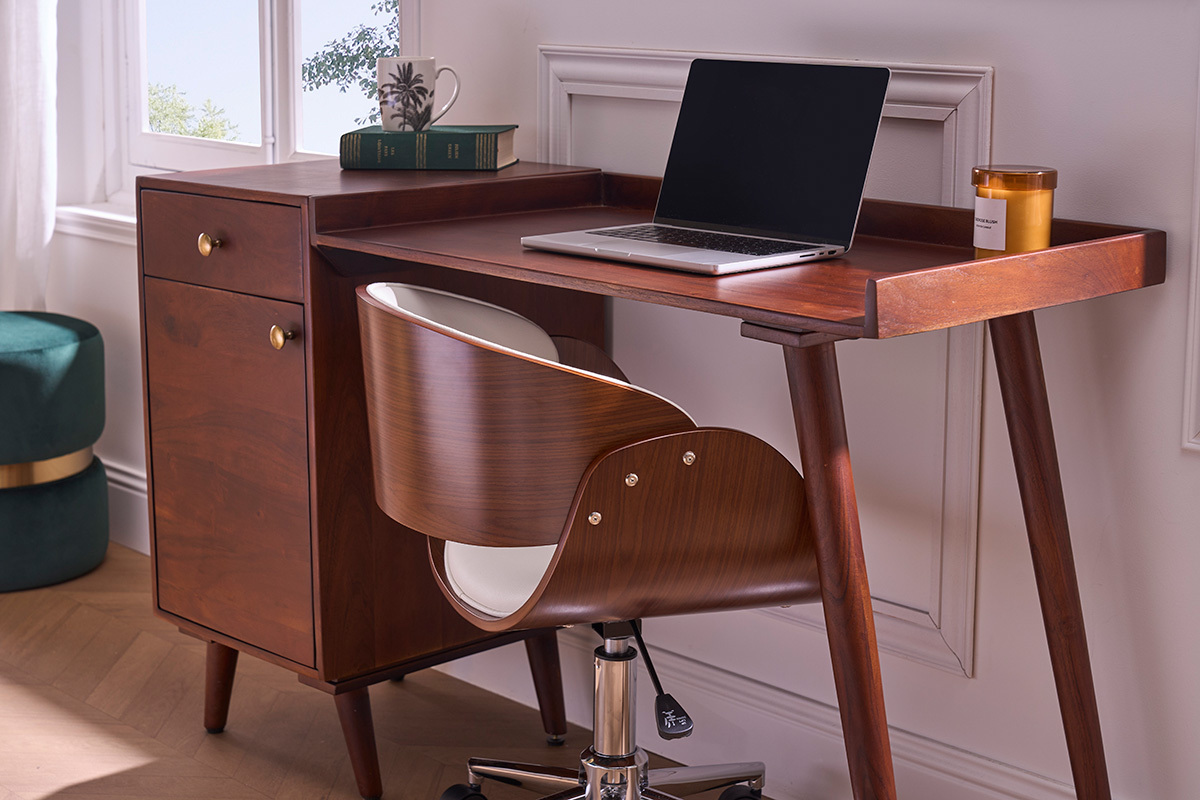 Scrivania vintage con mobiletto contenitore massello di acacia L130 cm ROBY