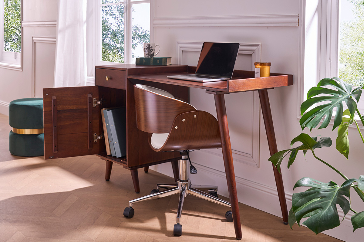 Scrivania vintage con mobiletto contenitore massello di acacia L130 cm ROBY
