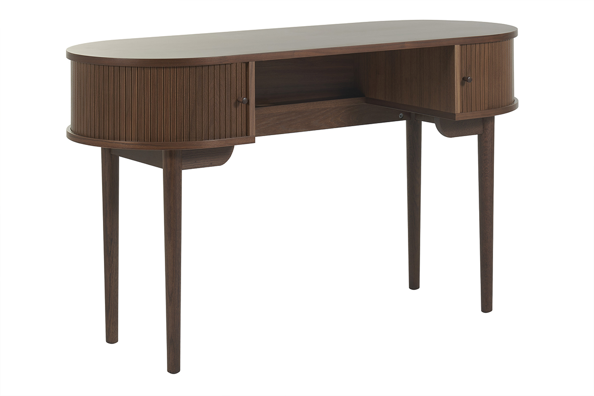 Scrivania vintage con scomparti ante scorrevoli legno scuro L130 cm EPIC