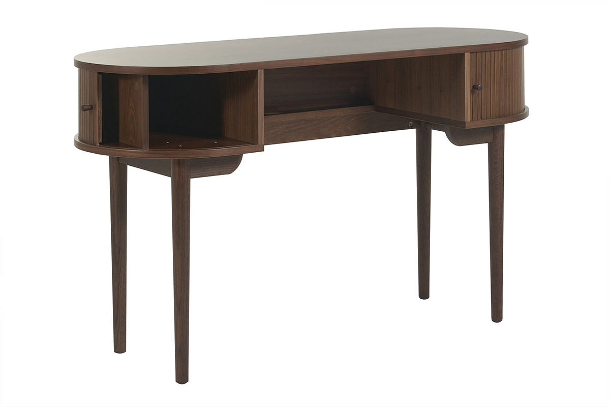 Scrivania vintage con scomparti ante scorrevoli legno scuro L130 cm EPIC