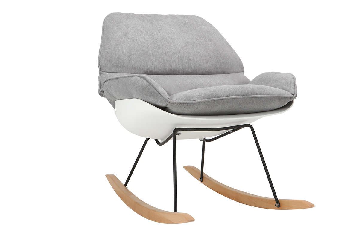 Sedia a dondolo design con scocca di colore: Bianco e tessuto di colore: Grigio KOKON