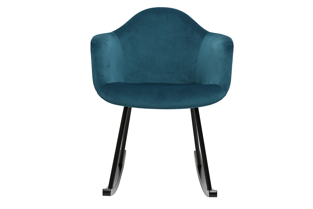 Sedia a dondolo design effetto velluto blu petrolio MAMBO