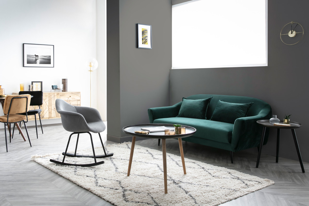 Sedia a dondolo design effetto velluto grigio chiaro MAMBO