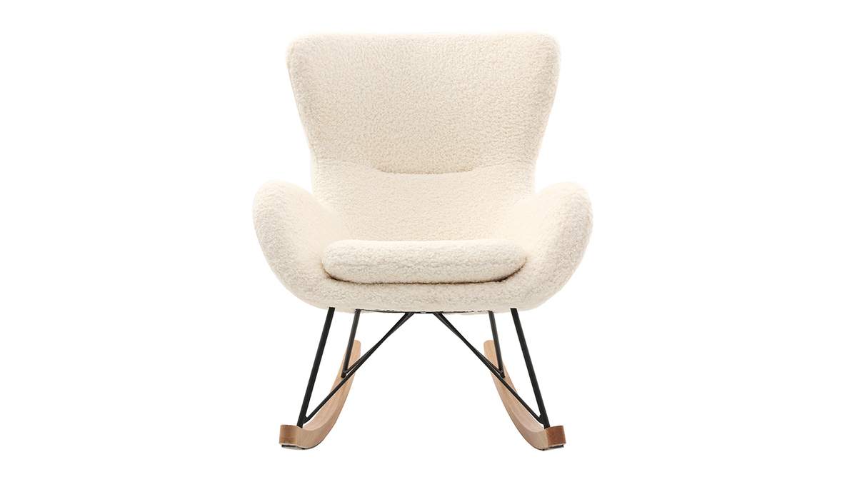 Sedia a dondolo design tessuto bianco effetto pelle di pecora ESKUA