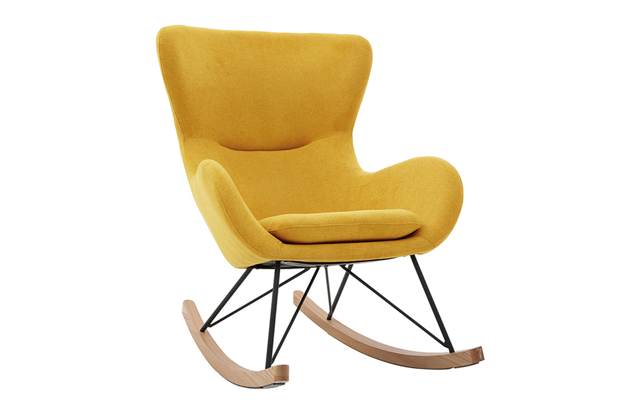 Sedia a dondolo design velluto giallo senape ESKUA