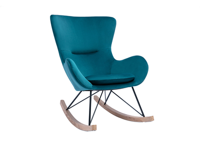 Sedia a dondolo design velluto petrolio ESKUA - Sedia a dondolo design velluto petrolio ESKUA