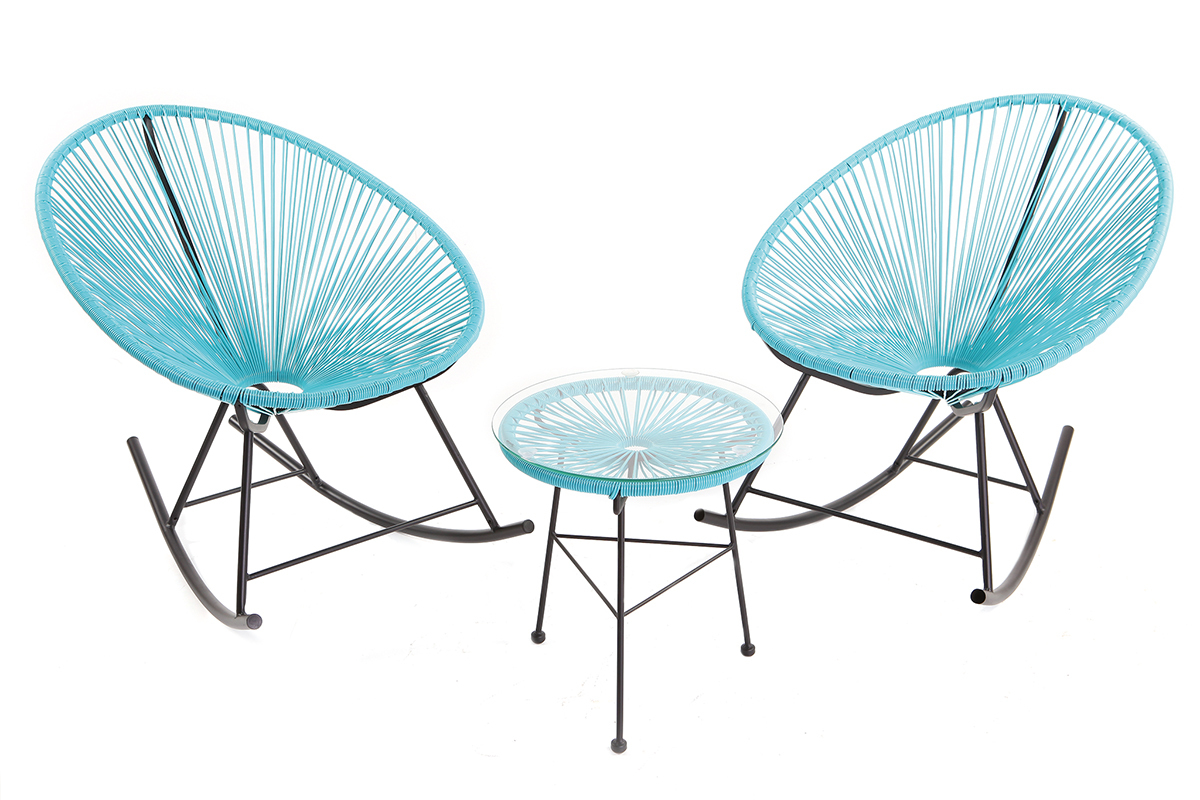 Sedia a dondolo in fili di resina Turchese BELLAVISTA