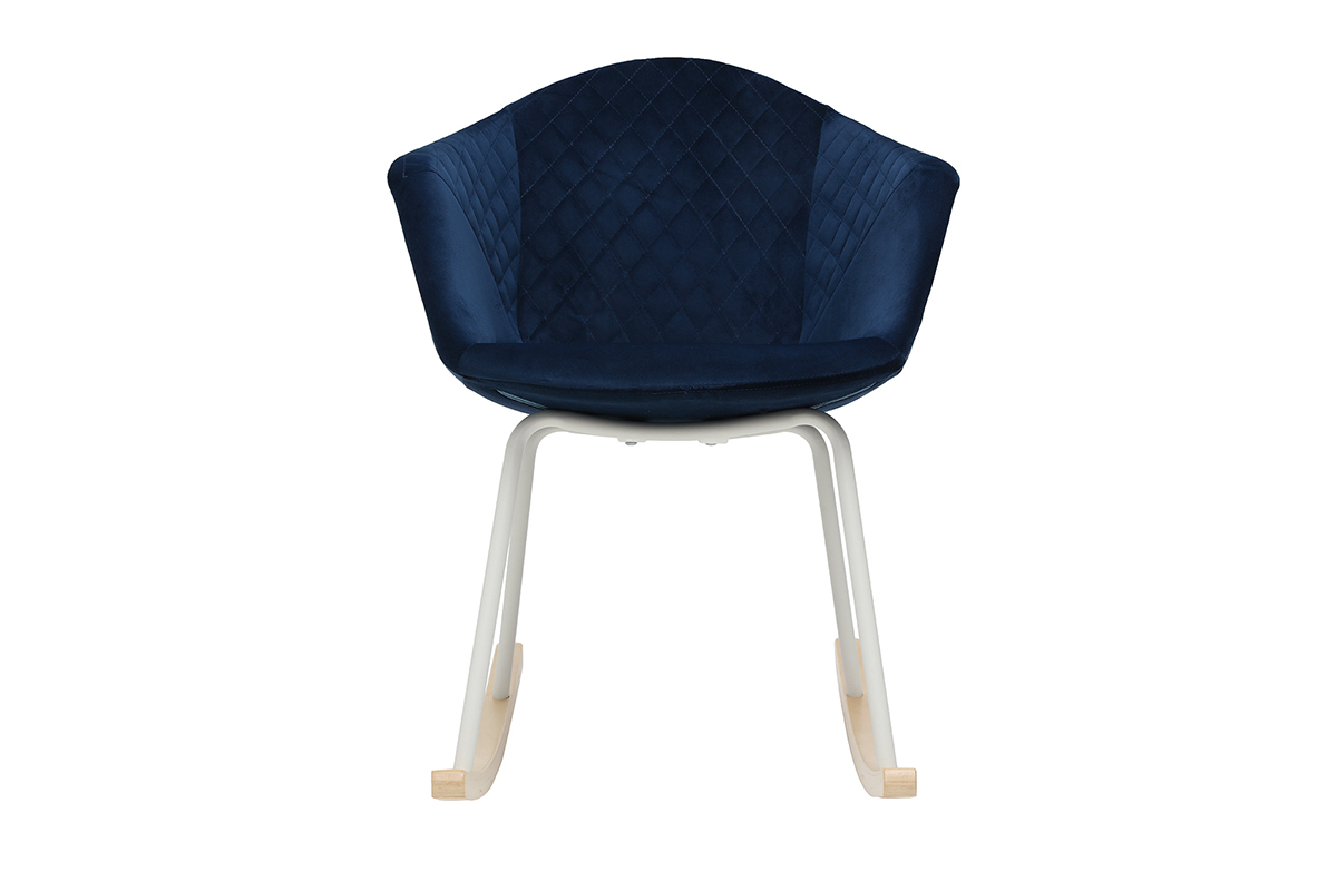 Sedia a dondolo in tessuto blu scuro e metallo bianco SWING