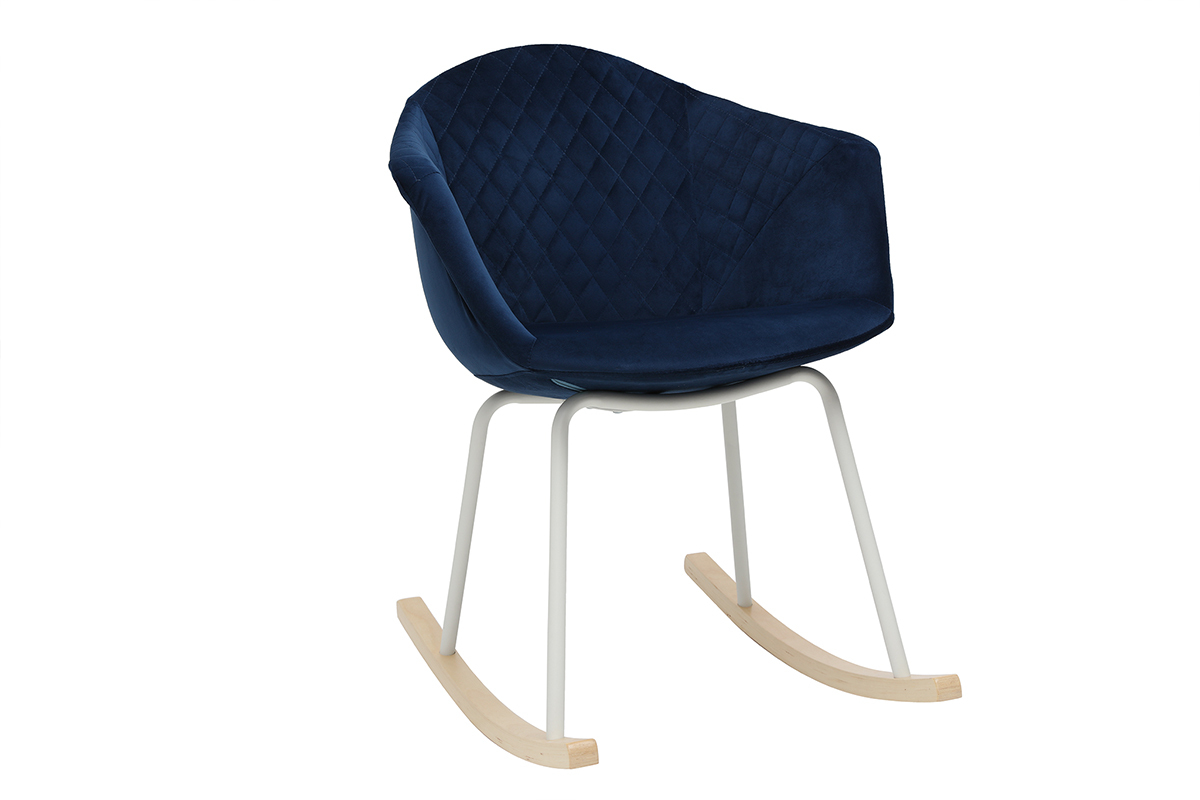 Sedia a dondolo in tessuto blu scuro e metallo bianco SWING