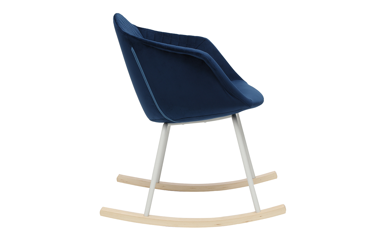 Sedia a dondolo in tessuto blu scuro e metallo bianco SWING